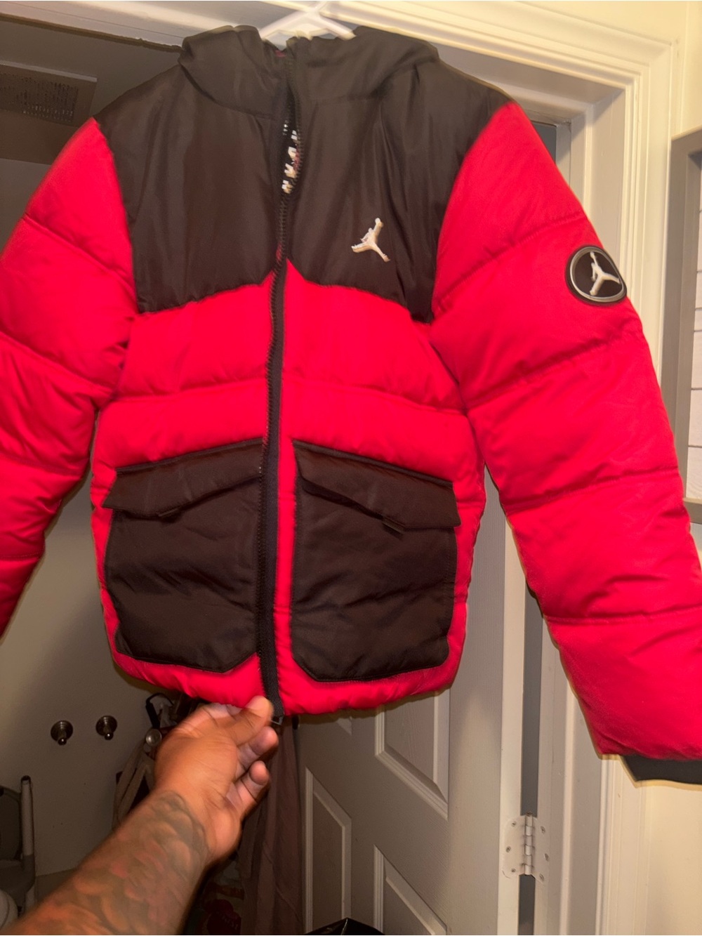 Jordan Red and Black Puffer Jacket for Kids with Hood